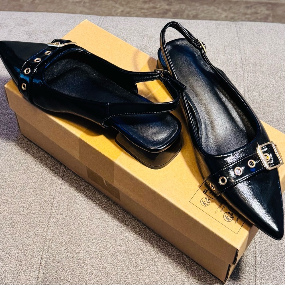 Elegant Black Slingback Flats Size 36